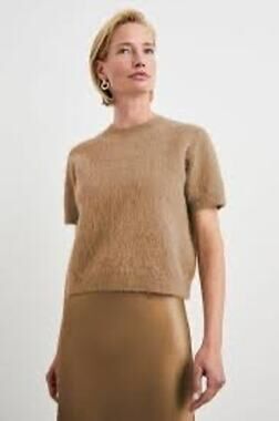 Rails Briar Top Camel Alpaca Blend Fuzzy Short Sleeve Sweater M